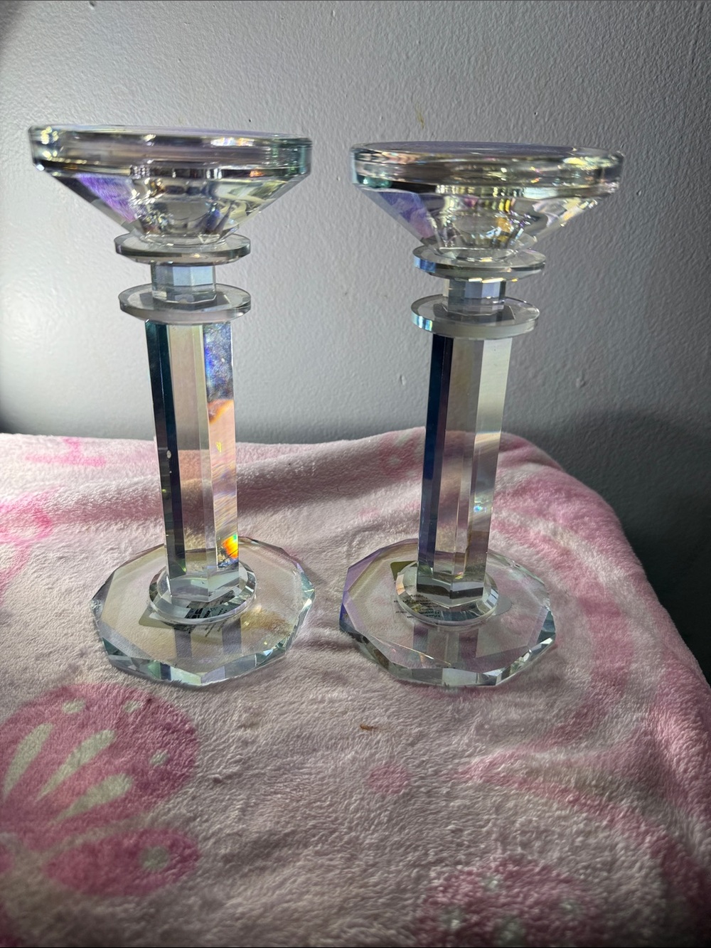 Crystal Faceted Candle Holders - Clear Pair (2pieces)
